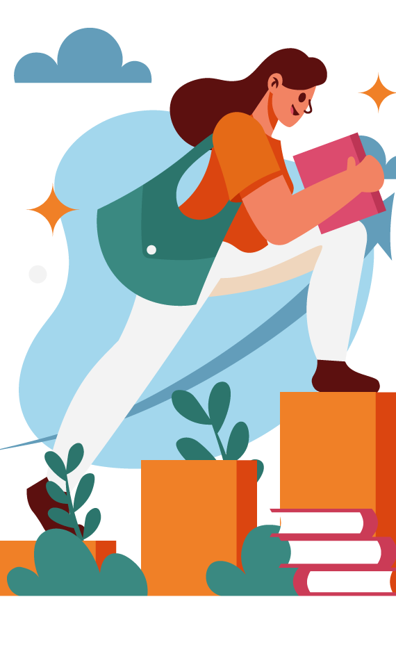 An Illustration of a Student Climbing The Graph With Books